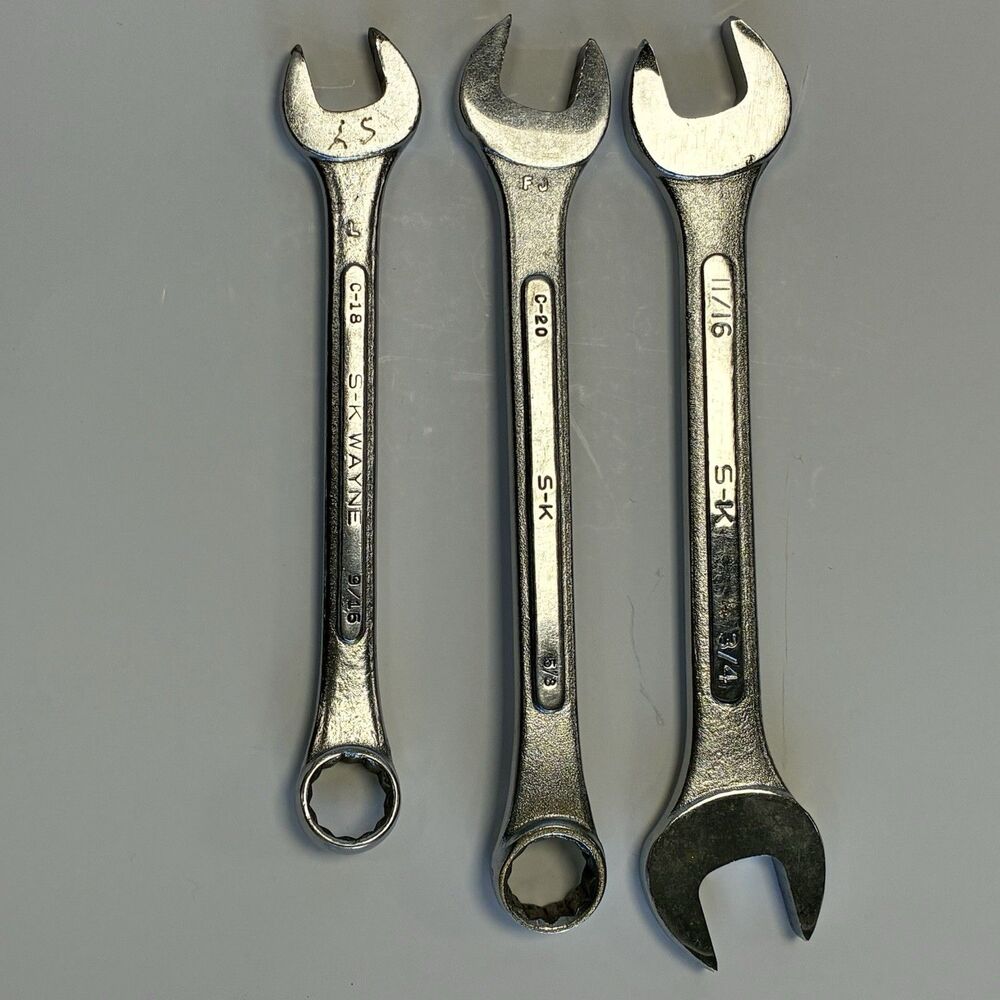 Used S-K Tools SAE 3 Piece Wrench Set C-20, C-18, AZ1 Made In USA